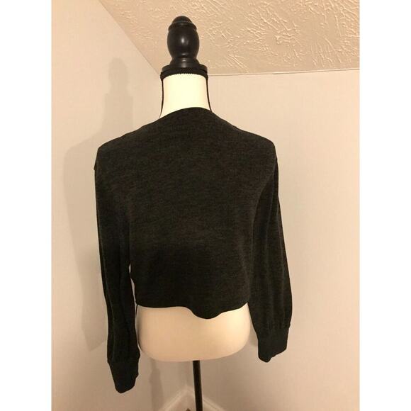 by Anthropologie Women's Charcoal Faux Wrap Surplice Sweater - Size Medium - Picture 3 of 9